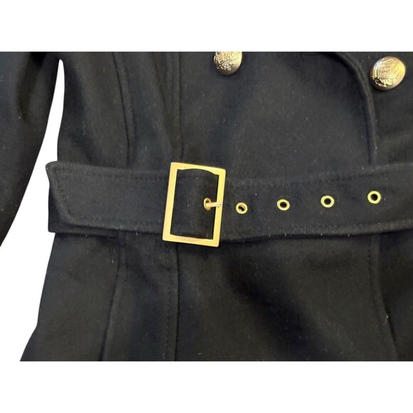 Guess Pea Coat Women's Sz M Black Wool Shell Lined Jacket W/ Belt & Gold Buttons - Picture 3 of 5